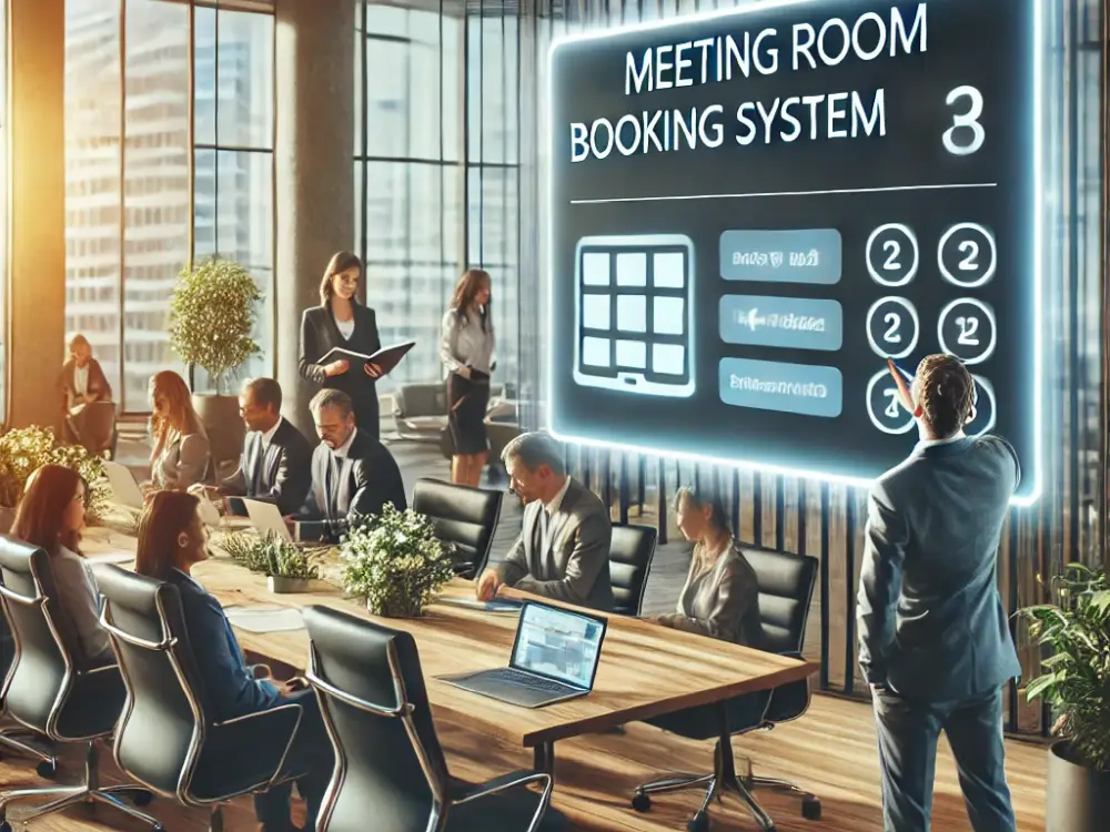 A modern meeting room booking system displayed on a tablet for easy room reservations.