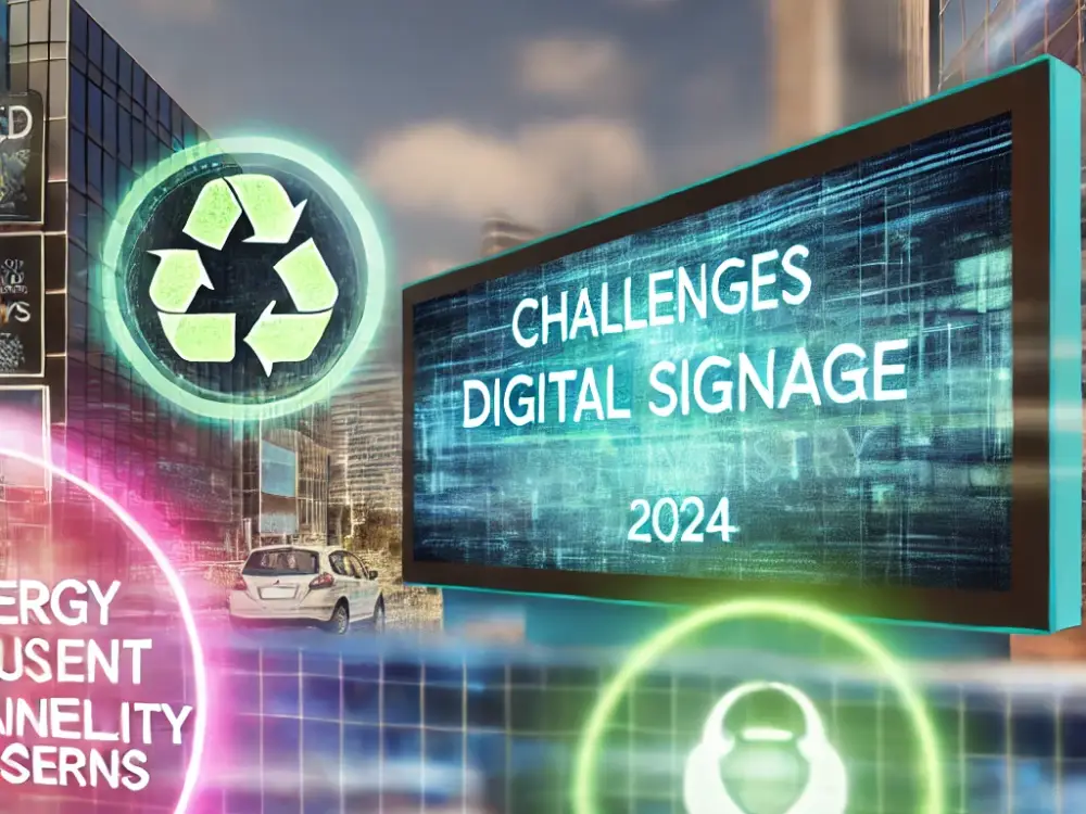 Digital signage challenges in 2024 highlighted with interactive LED displays.