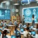 Futuristic classroom using interactive technology in education.