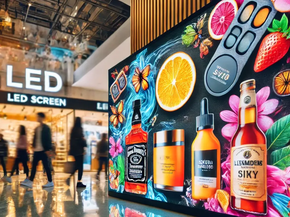 LED screens in retail spaces showcasing product promotions.