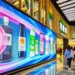 LED screens in retail spaces showcasing product promotions.